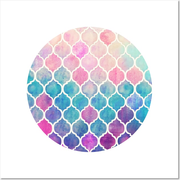 Rainbow Pastel Watercolor Moroccan Pattern Wall Art by micklyn